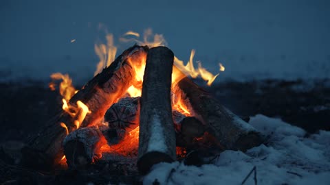 A Crackling Campfire During a Windy Winter Night (10 HOURS) Cozy Fireplace for Sleeping