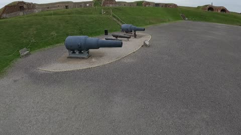 Cannons and guns . Drone footage.