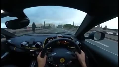 POV of Ferrari 812 Superfast losing control and crashing in London