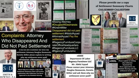 Regency Furniture LLC Brandywine Rd Cedarville Maryland / Abdul Ayyad / Ahmad Ayyad Settlement Not Paid Victim Complaints / Smith Downey PA Baltimore / Douglas W. Desmarais / Mike C. Fallings Tully Rinckey PLLC / Austin Texas / FoxBusiness / CBS / Manila