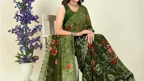 Trendy Georgette Multicoloured Printed Saree With Blouse Piece For Women