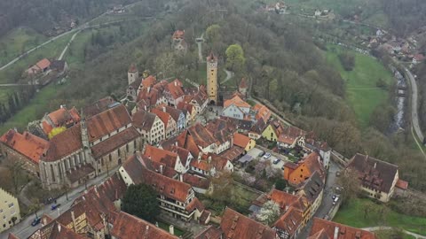 Rothenburg ob der Tauber - Ansbach, Middle Franconia - Bavaria, Germany Drone aerial view