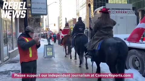 Canadian Protesters On Horseback Parade Through Streets In Support Of Truckers Convoy