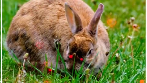 Cute Rabbit eating grass