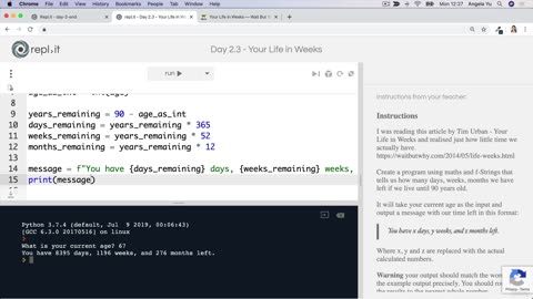 Day-2 Part-24 -Beginner- Interactive Coding Exercise Life in Weeks - Learn Python