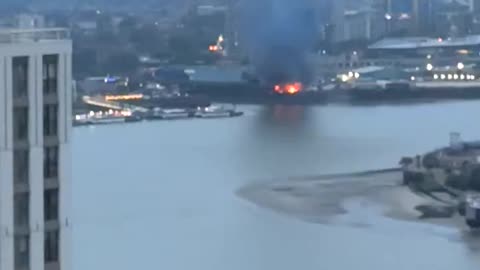 Explosion & Fire In East London Near The Water & Across From O2 Arena.