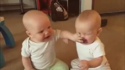 Twin baby girls fight over pacifier!! and enjoy with mother !! laughing continue