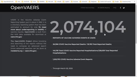 Open VAERS al 25 de marzo del 2022