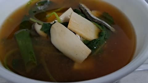 Uchae herb, mushroom soybean paste soup.