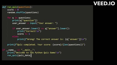 Python program quiz based game