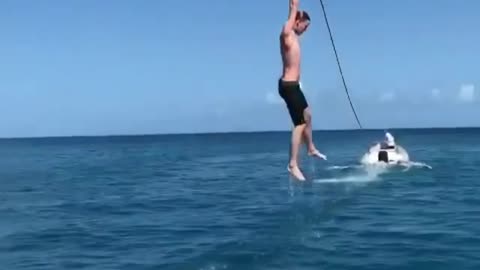 This is cool, but it should hurt a little when he falls into the water from above