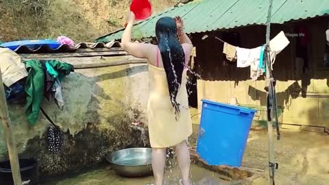 Beautiful Girl Village Bathing: Bathing | Villages Life | Bath Girl