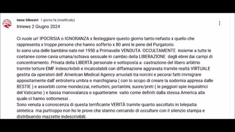 Cavia umana e sessuale dal 1950 , venduta occultamente in cambio della liberazione degli ebrei