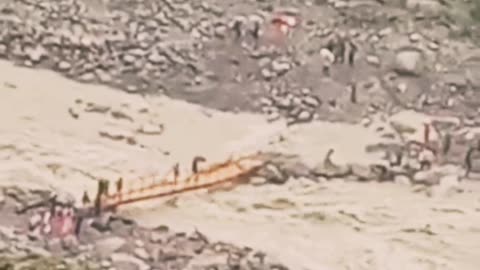 Wooden bridge washed away in Manali, a famous tourist destination of india.