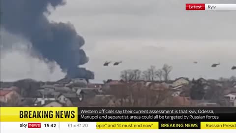 HCNN - Sky News - Russian helicopters circle Kyiv and tanks cross the Belarus border into Ukraine