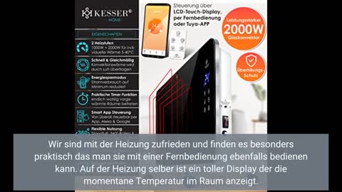 KESSER Elektro Glasheizung Glaskonvektor Elektroheizung Heizung Heizkörper ✓ Touchscreen ✓ APP WiFi