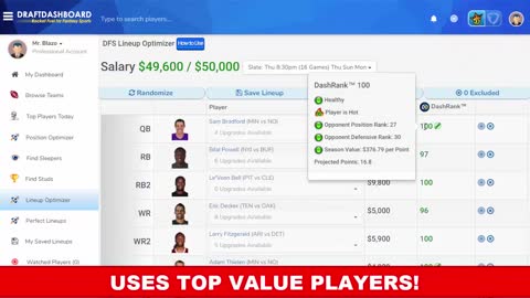 CREATE WINNING DFS LINEUPS FOR DRAFTKINGS/FANDUEL!