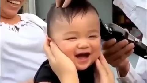 Funny Baby Having A Hair Cut