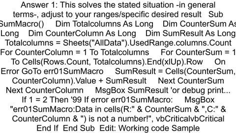 excel vba Sum up column value to last column