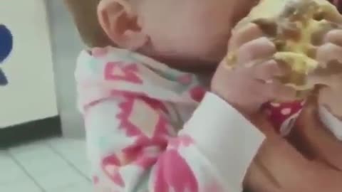 Baby eating ice cream very funny