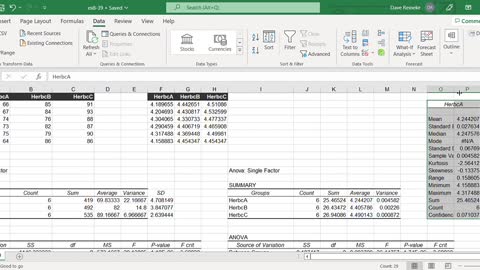 MATH 810 ANOVA Example in Excel