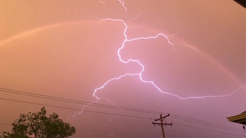 Spider Lightning Coincides With Rainbow in Sky During Storms in Oklahoma