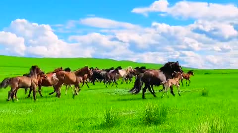 Riding on the steed galloping on the grassland as if the clouds in general