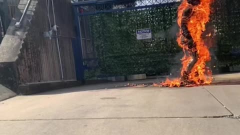 Man dressed as Air Force, sets himself on fire