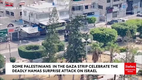 Group Of Palestinians In Gaza Strip Celebrates Hamas Attack On Israel