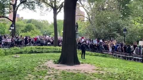 NYC Protesters marching through Washington Square Park