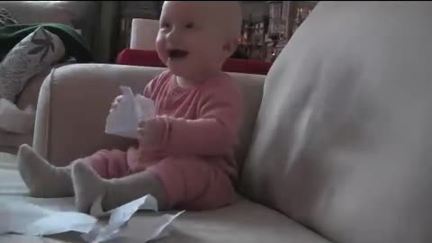 Baby Laughing Hysterically at Ripping Paper (Original)