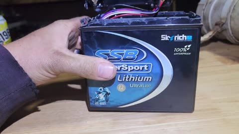 Check out the tiny Lipo cells in this SSB LITHIUM motorbike start battery