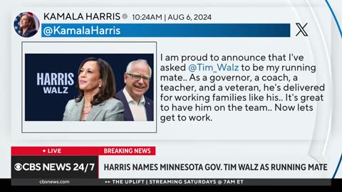 Kamala Harris makes statement on Gov. Tim Walz's selection as running mate