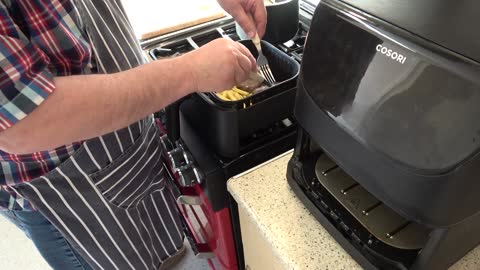 Air Fryer Beef Burgers, Crispy French Fries and Mixed Vegetables