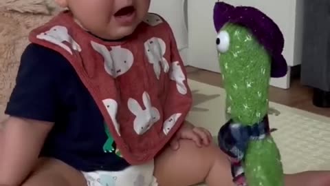 Cute Babies Playing with Dancing Cactus(Hilarious)