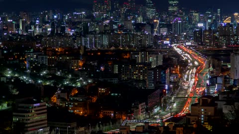 Activity of a huge city illuminated at night