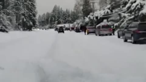 Vehicles Chaining up on the way to Timberline Lodge Mount Hood and Ski Bowl.