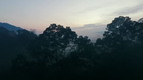 Clouds and mountains are surrounded by fog