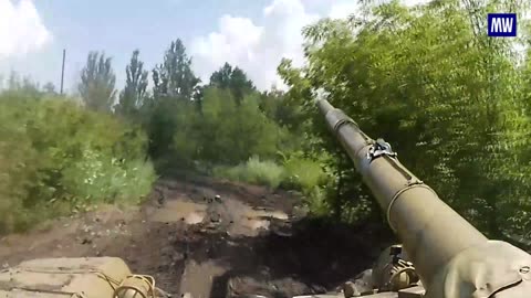 The crews of T-72 tanks carrying out fire missions