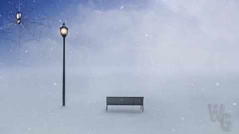 Bench with Lamp Post at Dusk with Snow Loop