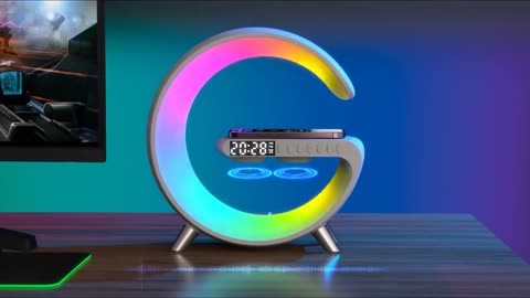 Wireless Charger Stand Alarm Clock Bluetooth Speaker LED Lamp RGB Night