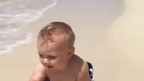 Funny baby Reaction on the Beach