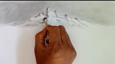 Pencil drawing landscape scenery/ Snow mountain landscape drawing with pencil/