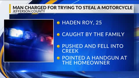 Man thwarted when family finds him stealing a motorcycle in Jefferson County