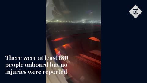 Shocking footage of plane engine catching fire during take off