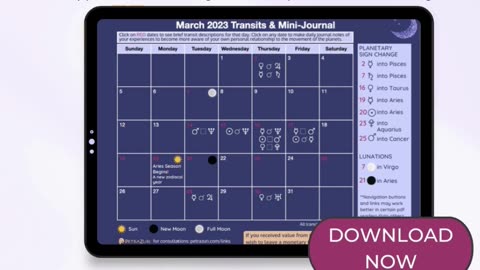 March 2023 Astrology Transit Calendar and Journal