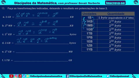 Em casa 13 - Faça as transformações, deixando em potenciações de base 2 - Discípulos da matemática