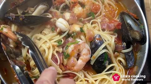 Italian seafood pasta from Cinque Terre village