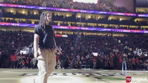 T.I. and Domani perform at Atlanta Hawks game