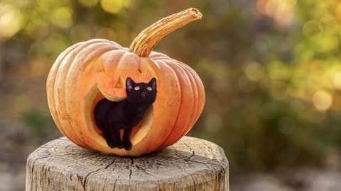 A cute black little kitten on Halloween 💝 😻 💖, Cats' World 🐱, Cute Animals💗, Nice Pets💟💞